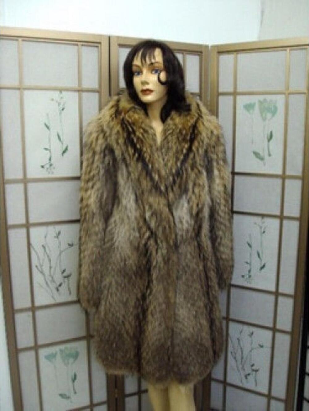 EXCELLENT FINN RACCOON FUR COAT WOMEN SZ 6-8